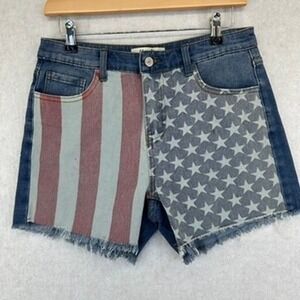 Haptics American Flag Denim Shorts Womens Size Medium Distressed Frayed Hem